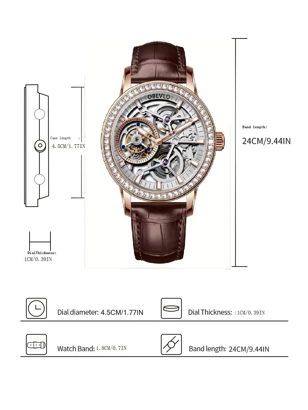 OBLVLO men's mechanical watch, luminous men's watch, classic business style men's fully automatic mechanical watch.
