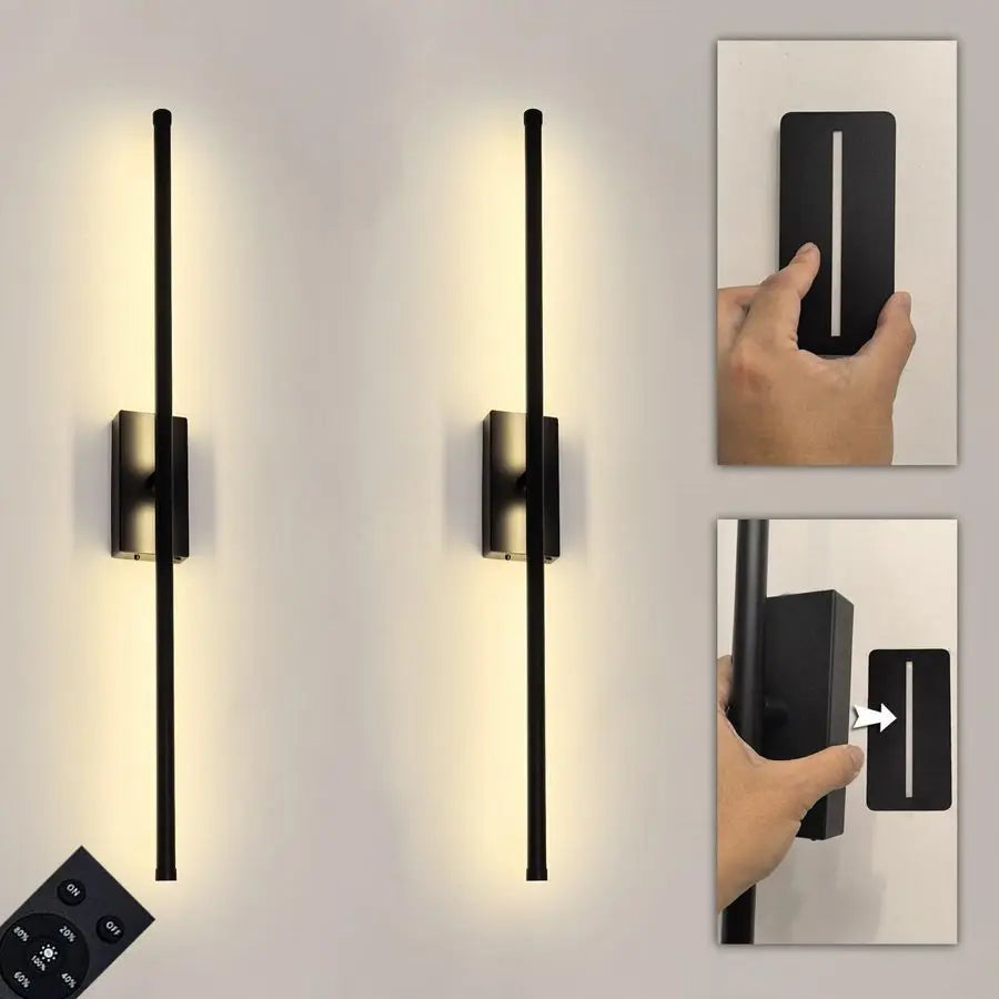 Install Peel and Stick on Battery Operated Wall Sconces Set of 2 Rechargeable, Magnetic Linear Wall Sconce Wireless Long Picture