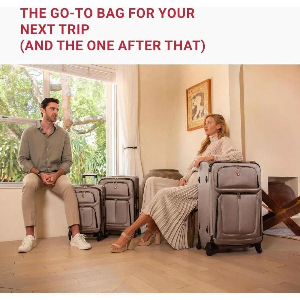 SwissGear Sion Expandable Softside Luggage, Black, Large Checked 29-Inch