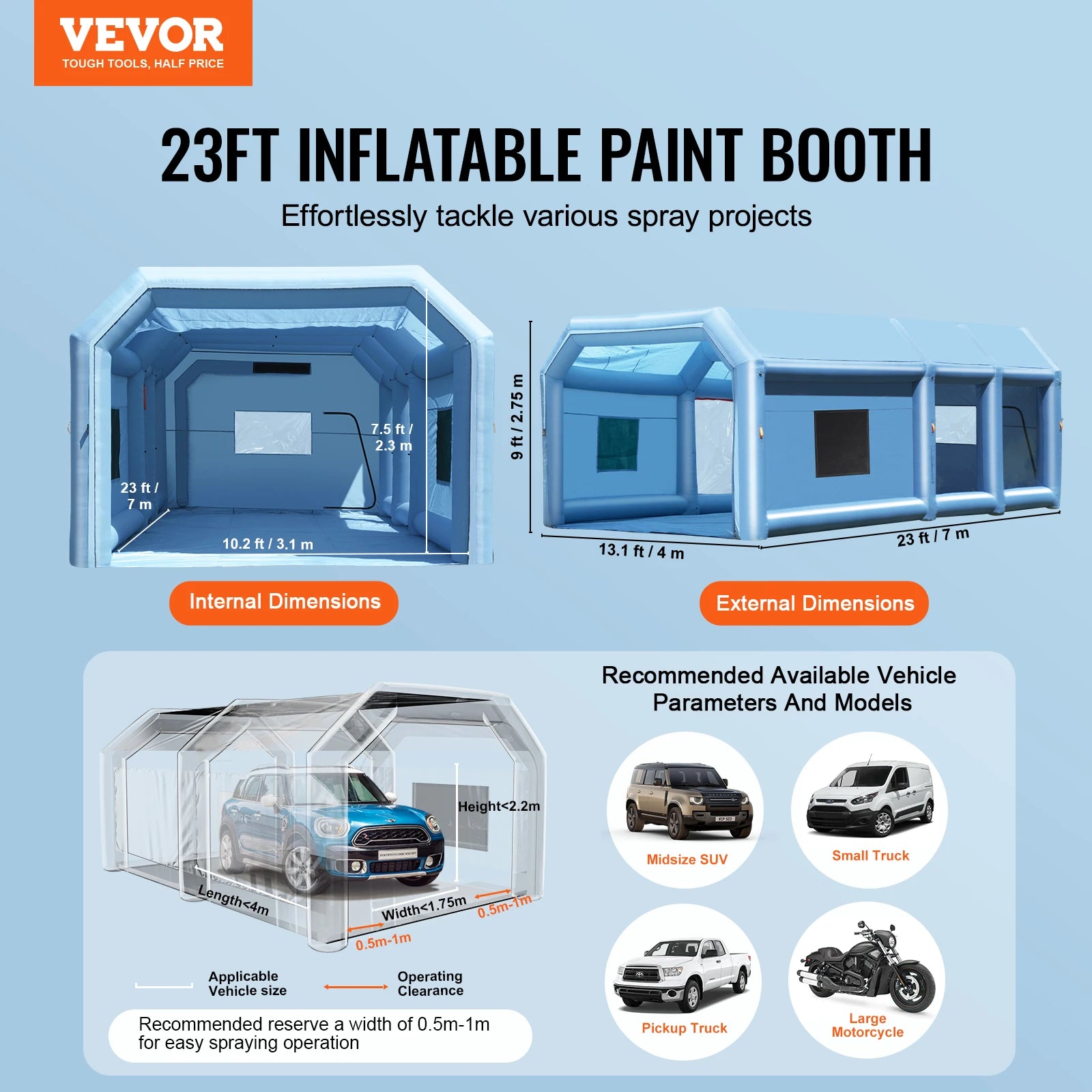 SucceBuy Inflatable Paint Booth Inflatable Spray Booth with Powerful Blowers and Air Filter System Portable Car Paint Booth