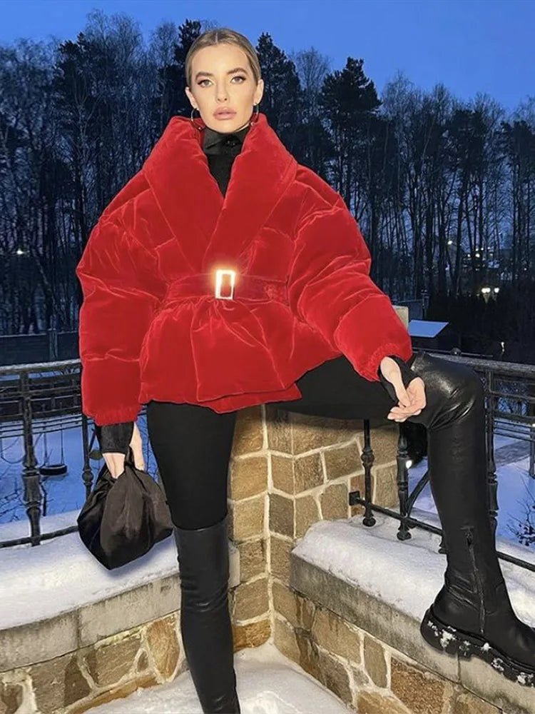 Lace up Cotton Jacket Woman Solid Color Long Sleeves Waist Cinching Versatile Coats Street Chic Women's New Warm Jackets