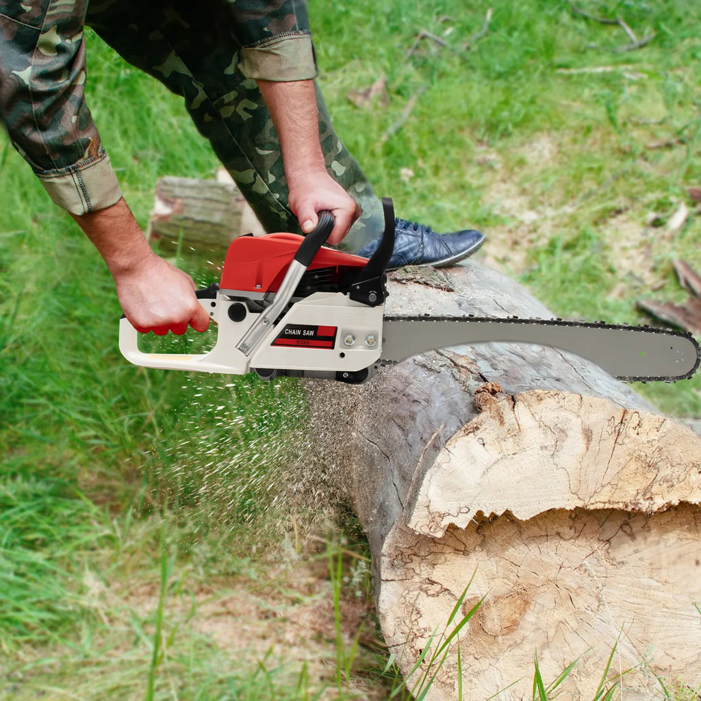20 Inch 52CC Gasoline Chainsaw 2000W 2-Stroke Engine Gas Powered Chain Saw Handheld Tree Pruning Wood Cutting Tool Set 7500Rpm