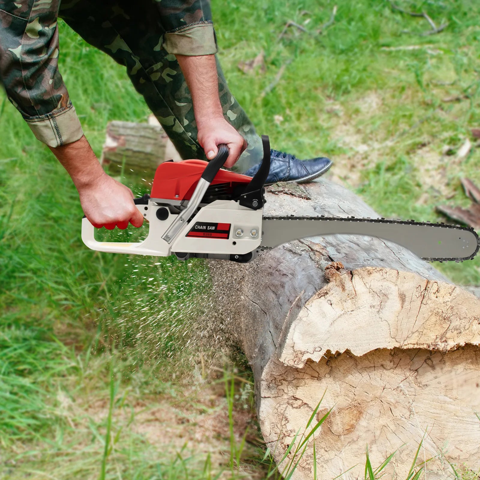 20 Inch 52CC Gasoline Chainsaw 2000W 2-Stroke Engine Gas Powered Chain Saw Handheld Tree Pruning Wood Cutting Tool Set 7500Rpm