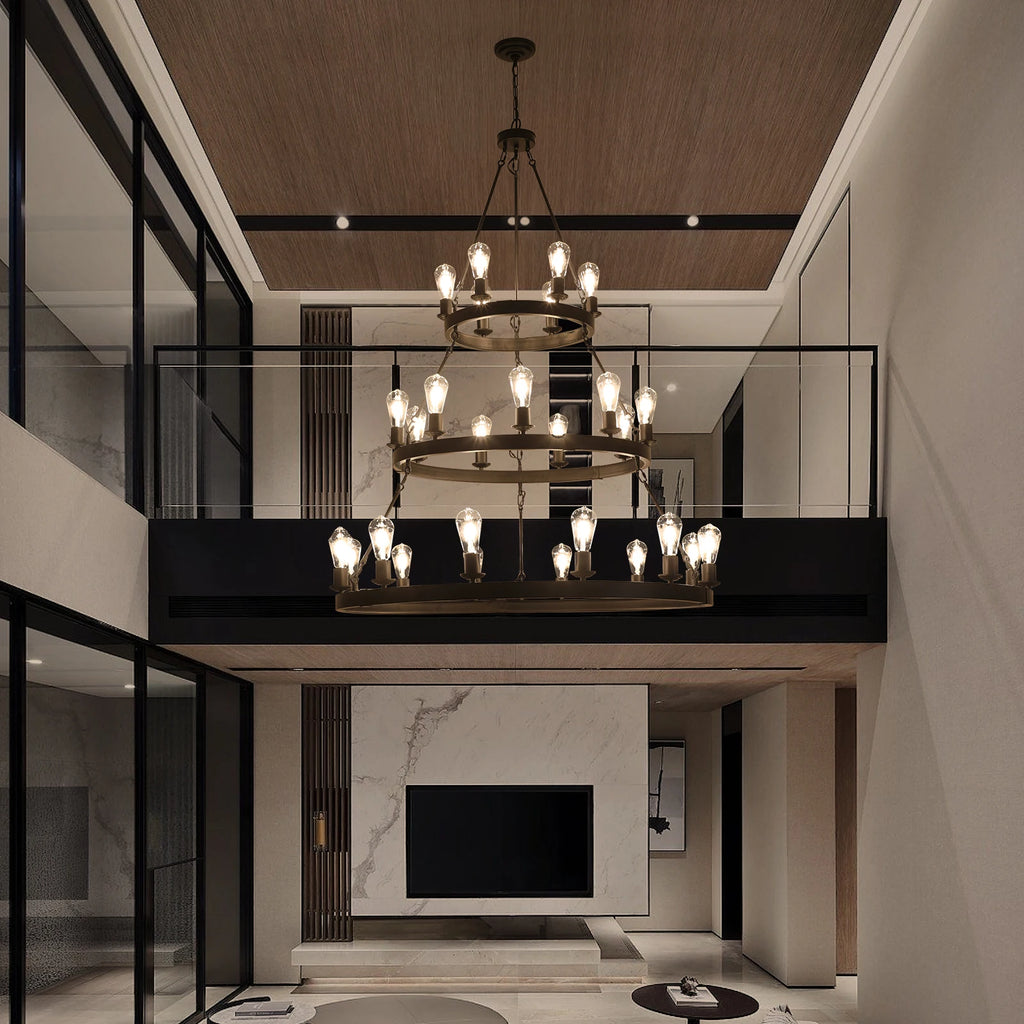 Industrial 3-Tier Metal Chandelier Adjustable Height Ceiling Light for Living Dining Room