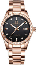 Elegant Blue Sapphire Waterproof Automatic Mechanical Watch for Women, Rose Gold Stainless Steel
