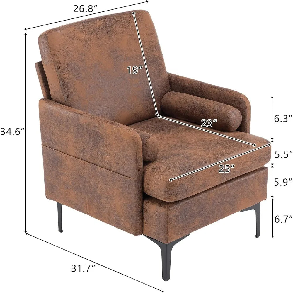 25" W 23" D Rustic Accent Chairs Set of 2, Comfy Cross Legged Reading Chairs Upholstered Cozy Sofa Armchairs Corner Sitting Cha