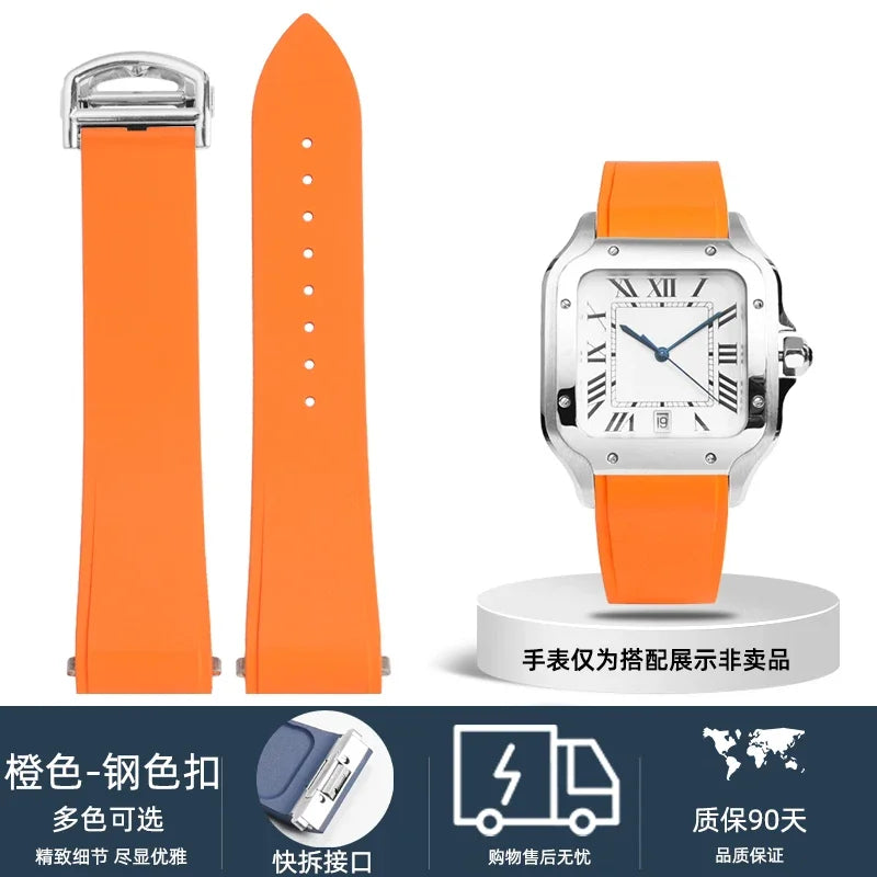 18.5mm 21mm Quick release watchband For Cartier Santos Dumont Fluorine rubber watch Strap men women Folding buckle Black orange