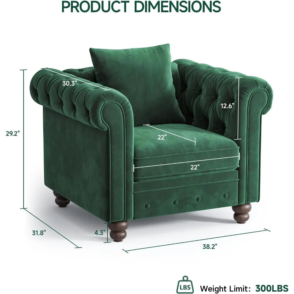 Luxurious Velvet Chesterfield Club Chair with Button Tufted Design and Rolled Arms for Comfortable Living Room Seating