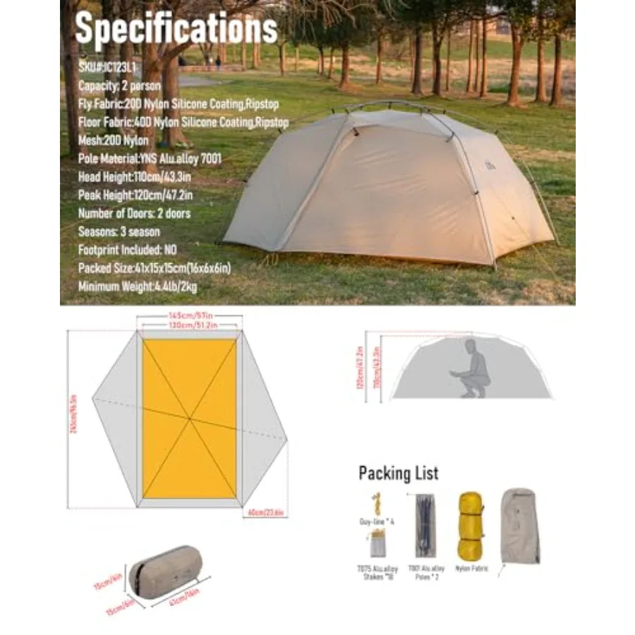 Ultralight 2 Person 3 Season Tent Waterproof for Outdoor Backpacking Camping Hiking Trekking Mountaineering