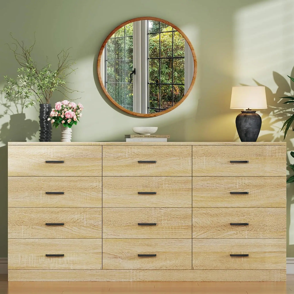 Dresser for Bedroom with 7 Drawers, 53" Wide Mid Century Modern Dressers with Faux Marble Top & Metal Handle, Wooden Chest