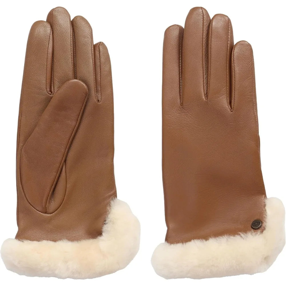 Women's Sheepskin Leather Gloves with Conductive Palm Technology for Touchscreen Use