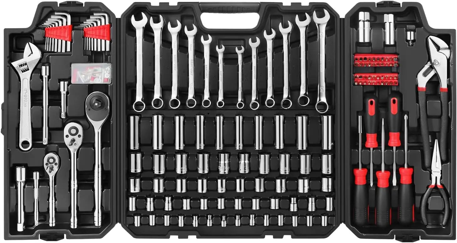 248 Pieces Mechanics Tool Set, General Purpose Mixed Sockets and Wrenches, Hand Tool Set Auto Repair Tool Kit with Storage