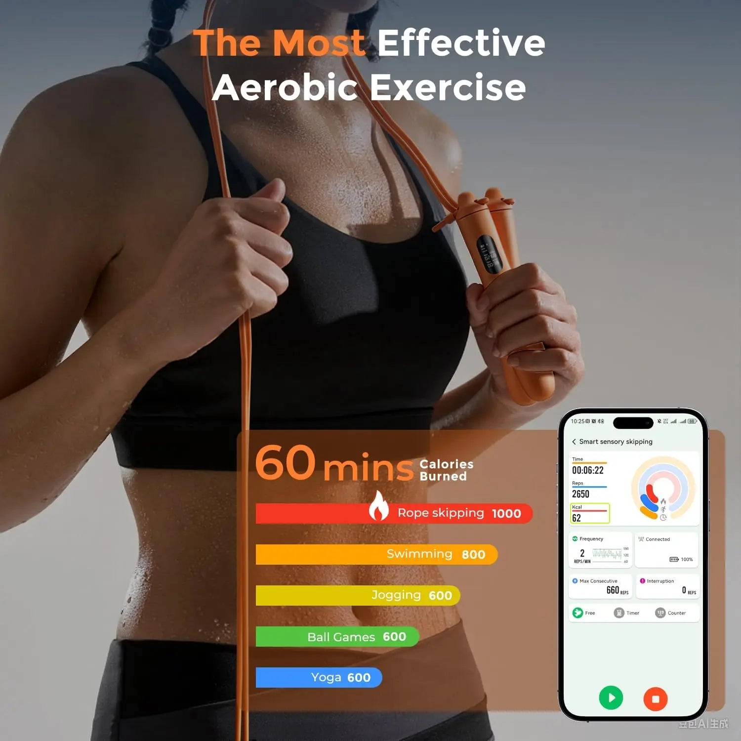 Smart Jump Rope with Gyroscope, Wireless App Tracking for Fitness Games at Home or Gym