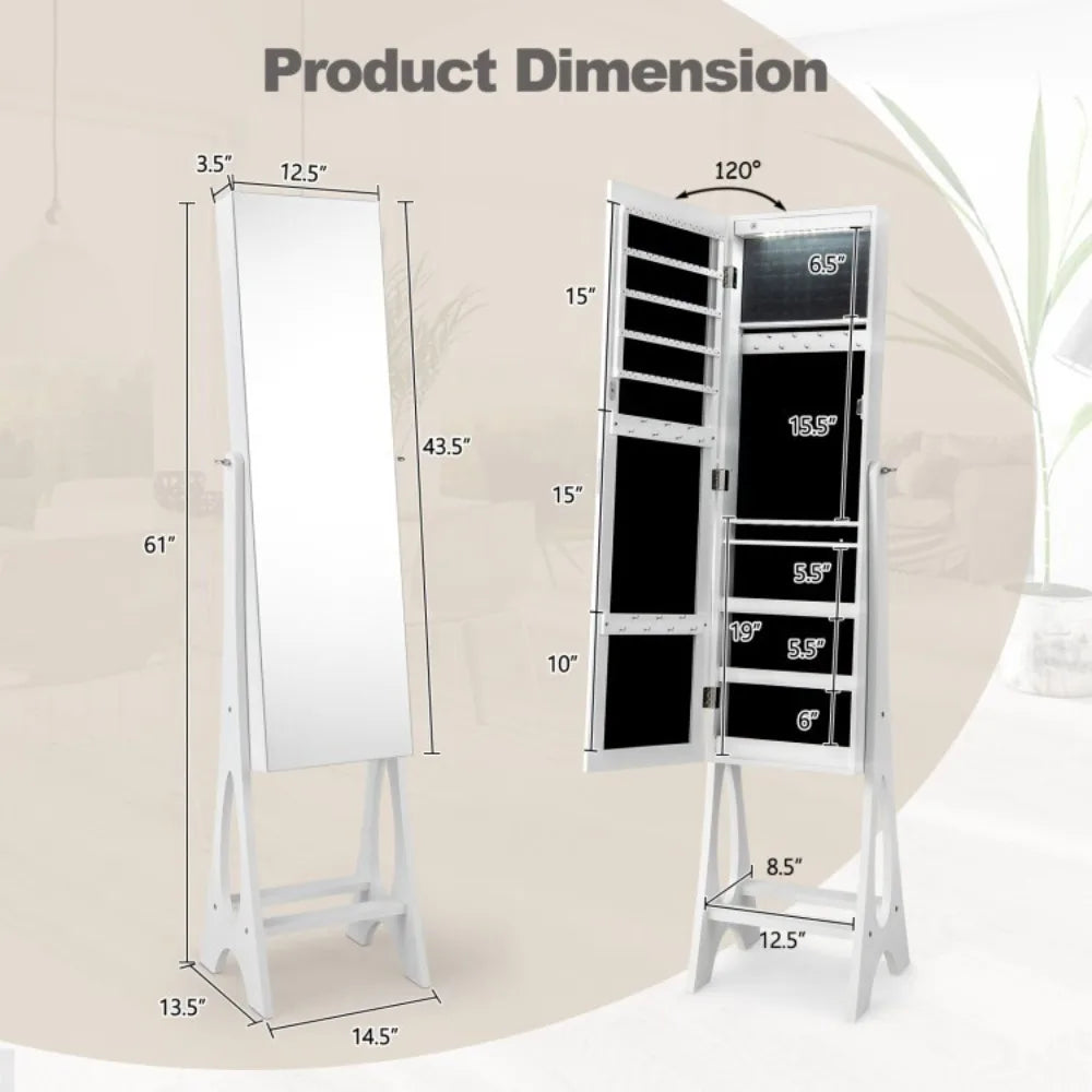 Jewelry Cabinet Lockable Armoire Organizer Freestanding With Full Size Mirror