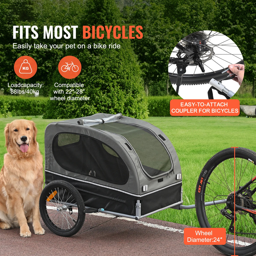 SucceBuy 88lbs Dog Bike Trailer Pet Cart Bicycle Carrier with Wheels Coupler Reflectors Flag Collapsible to Store for Dogs