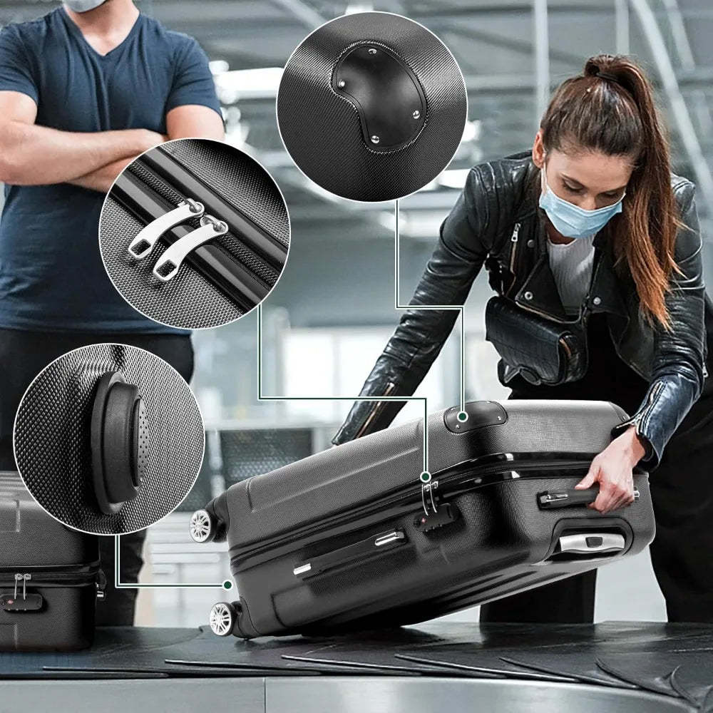 3-Piece Luggage Set Travel Lightweight Suitcases with Rolling Wheels, TSA lock & Moulded Corner, Carry on Luggages for Business