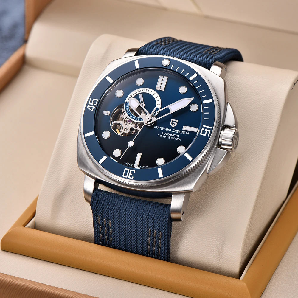 PAGANI DESIGN 2025 New luxury Skeleton Automatic Watch For Men 200M Diving Luminous NH39 Sapphire crystal Mechanical Watches