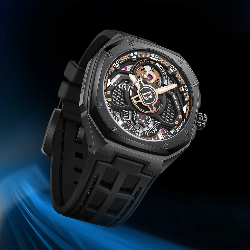 BONEST GATTI men's watch as a gift for your boyfriend: a fully automatic skeleton watch and a luminous watch