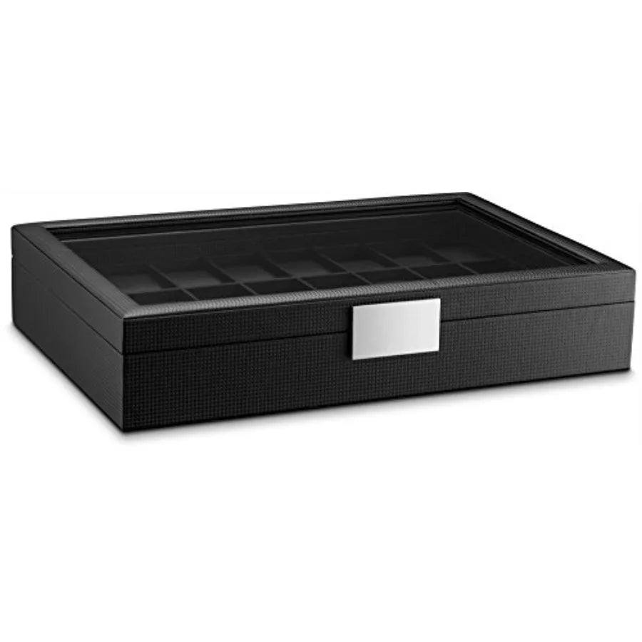 Watch Box for Men - 24 Slot Flat Luxury Display Case Organizer Carbon Fiber Design for Mens Jewelry Watches Men's Storage Ho