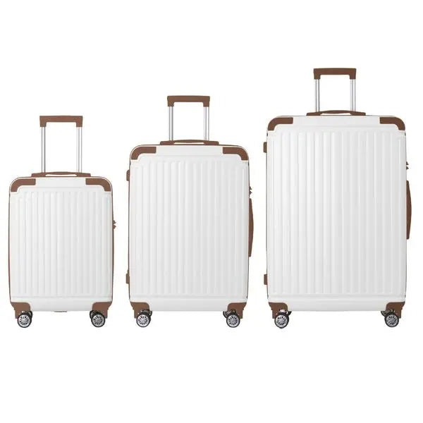 Brown 3-Piece ABS Luggage Set (20', 24', 28') with Spinner Wheels & TSA Lock
