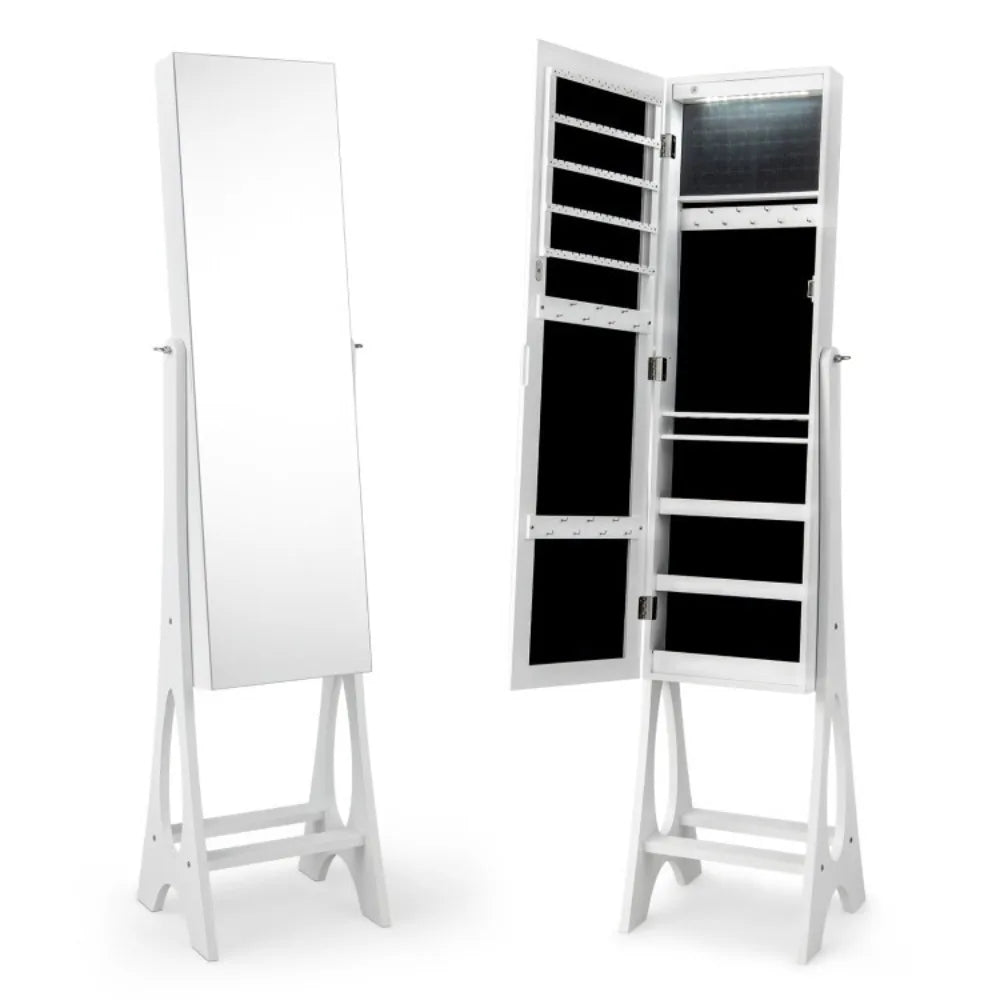 Jewelry Cabinet Lockable Armoire Organizer Freestanding With Full Size Mirror