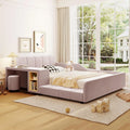 Velvet Upholstered Grounded Platform Bed, Wooden Full Size Mother & Child Bed Frame with Bedside Desk and Little, Customized