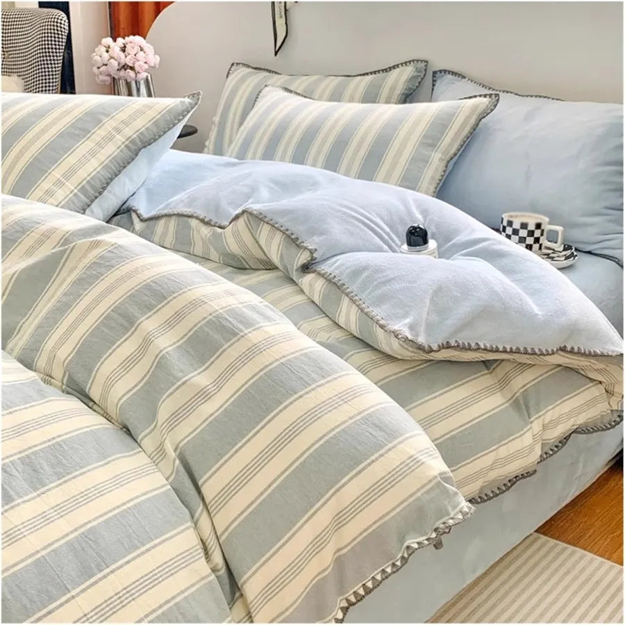 Warm Duvet Cover Set Breathable Winter Bedding Set with Zipper Closure 4 Pieces Blue 1.5M Bed Comforter Fitted Sheet Pillow Sha
