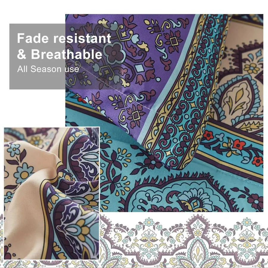 Comforter Set California King Size 8 Piece Bed in a Bag Bohemian Striped Bedding Quilt Set Aqua Paisley Floral Comforter and She