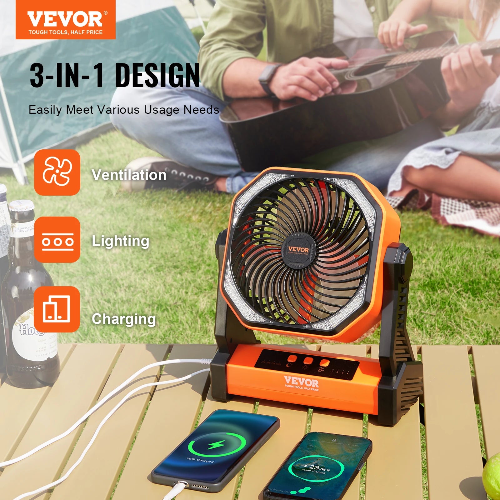 VEVOR Portable Fan Rechargeable  Battery Powered Fan with Battery Operated Fans for Travel Bedroom Home Camping Office