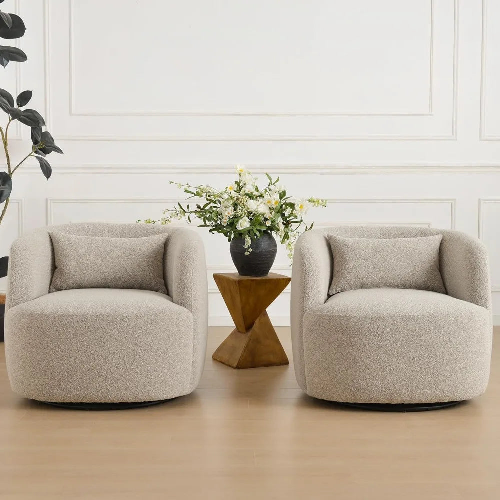 34" Wide Sherpa Swivel Barrel Chairs Set of 2,No Assembly Round Upholstered Accent Chairs Armchairs Single Sofa Chair,Customized