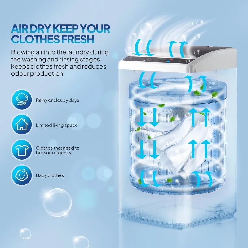 25LBS Portable Washing Machine, Full-Automatic Electric Laundry Machine with Stainless Steel Drum, Compact Washer