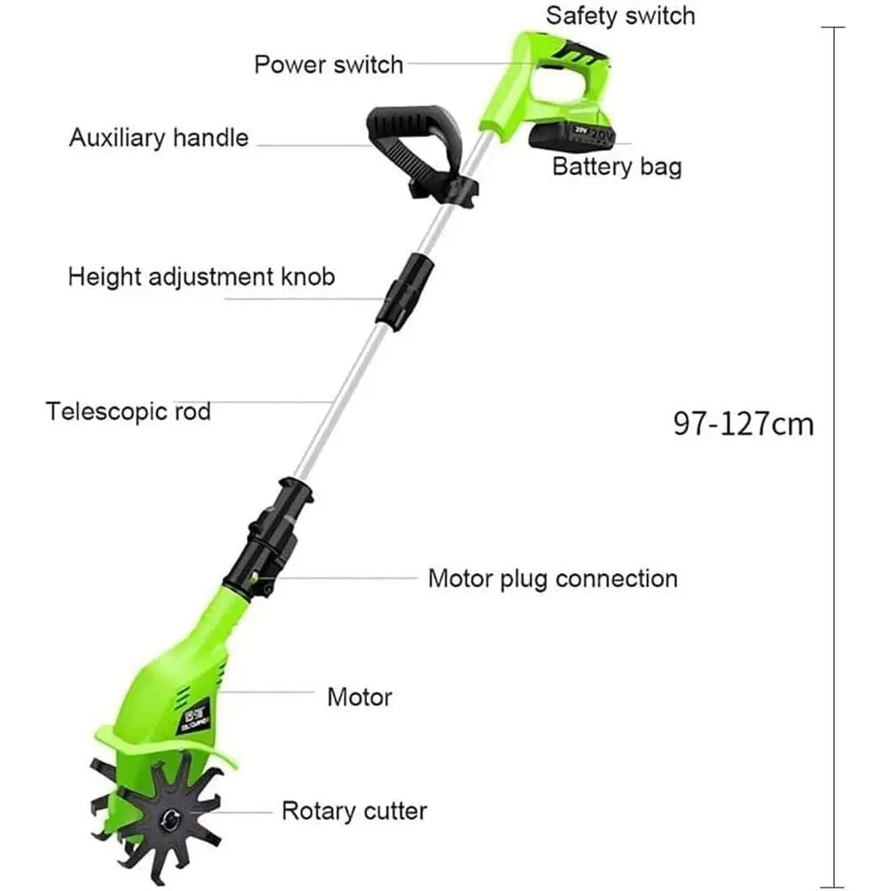 20V Cordless Electric Tiller for Gardening and Vegetable Plots, 25cm Depth Cultivator, Weeder & Power Tool