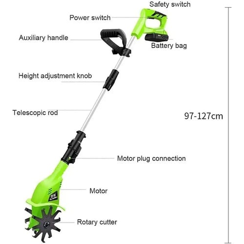 20V Cordless Electric Tiller for Gardening and Vegetable Plots, 25cm Depth Cultivator, Weeder & Power Tool
