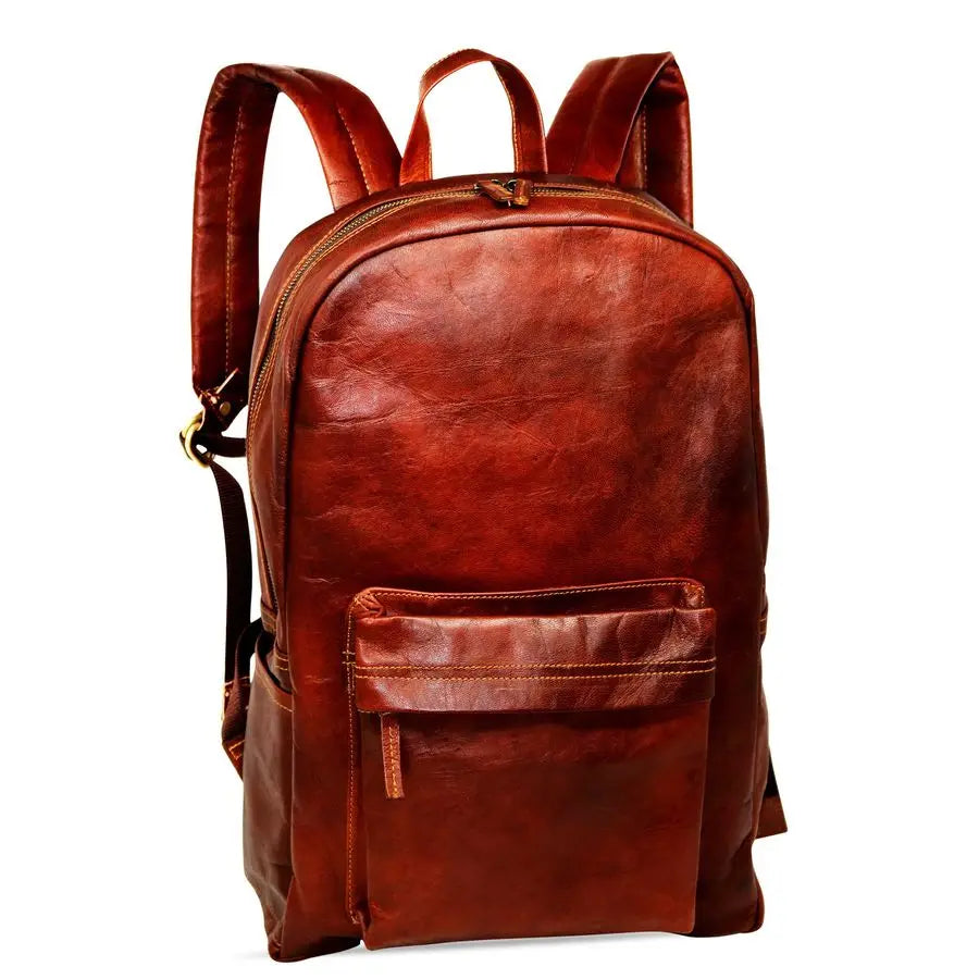 Brown Leather Backpack Vintage Rucksack Laptop Bag Water Resistant Casual Daypack College Bookbag Comfortable Lightweight Travel