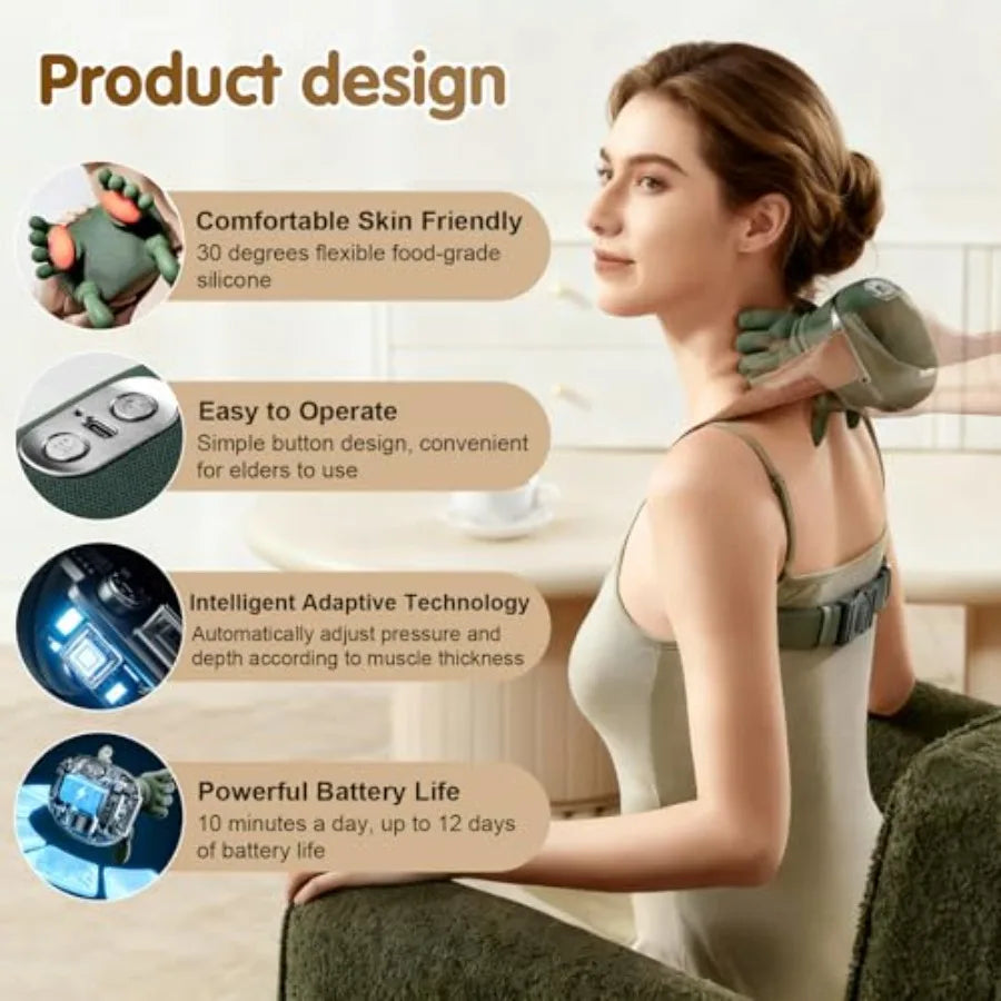Siasoo Heated Neck Massager-Wireless Portable Shiatsu Neck and Shoulder Deep Tissue 4D Kneading Massage Pillow Simulated Human