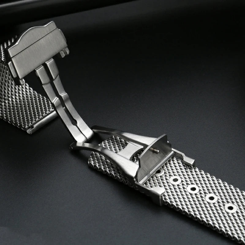 20mm Mesh Stainless Steel Watch Strap Folding Butterfly Buckle Quick Release Metal Band Man Bracelet for 007 Seamaster