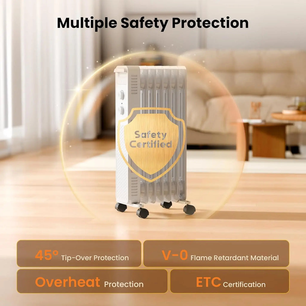 Portable Electric Radiator Heater, Space Oil Filled Heaters with 3 Heat Settings, Adjustable Thermostat, Overheat & Tip
