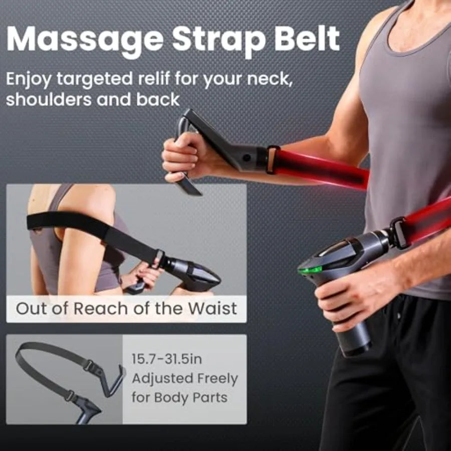 3-in-1 Massage Gun Deep Tissue with Muscle Massager Belt and Extended Handle Handheld Percussion Device for Muscle Neck Back Pa
