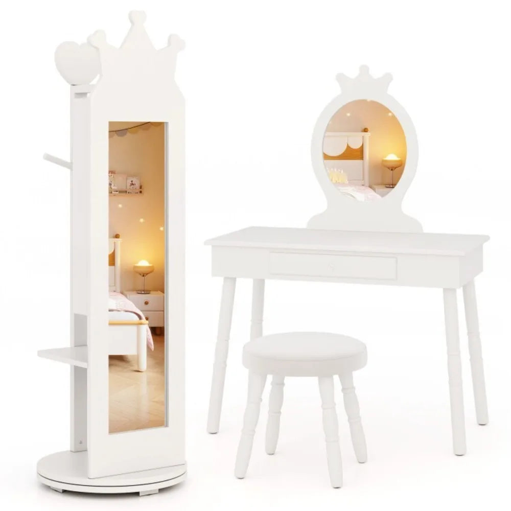 Full Length Mirror Kids Jewelry Cabinet Freestanding Toddler Armoire Swivel Base