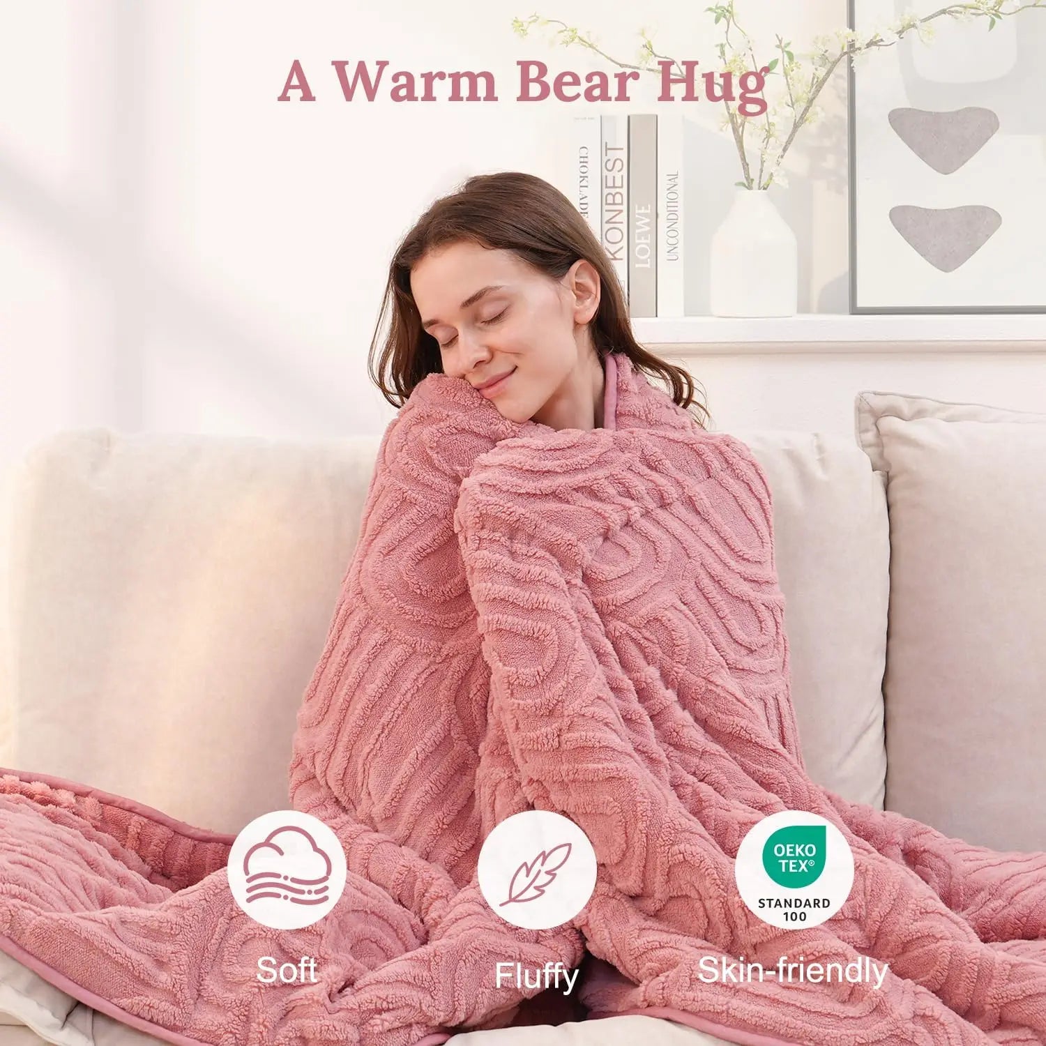 15 lbs Weighted Fleece Blanket for Sleep, Soft Dual-Sided Sherpa & Fuzzy Cover, Cozy Winter Throw (Apricot Pink, 60x80 Inches)