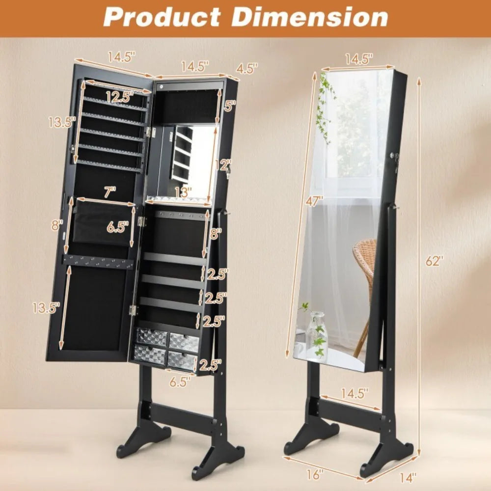 Jewelry Cabinet Lockable Armoire Storage Organizer Full Length Mirror w/Lights