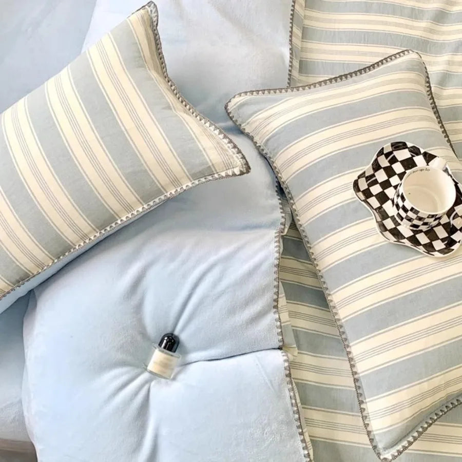 Warm Duvet Cover Set Breathable Winter Bedding Set with Zipper Closure 4 Pieces Blue 1.5M Bed Comforter Fitted Sheet Pillow Sha