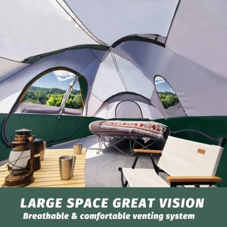 Camping Tent 10-Person-Family Tents Parties Music l Tent Big Easy Up 5 Large Mesh Windows Double Layer 2 Room Waterproof Weathe