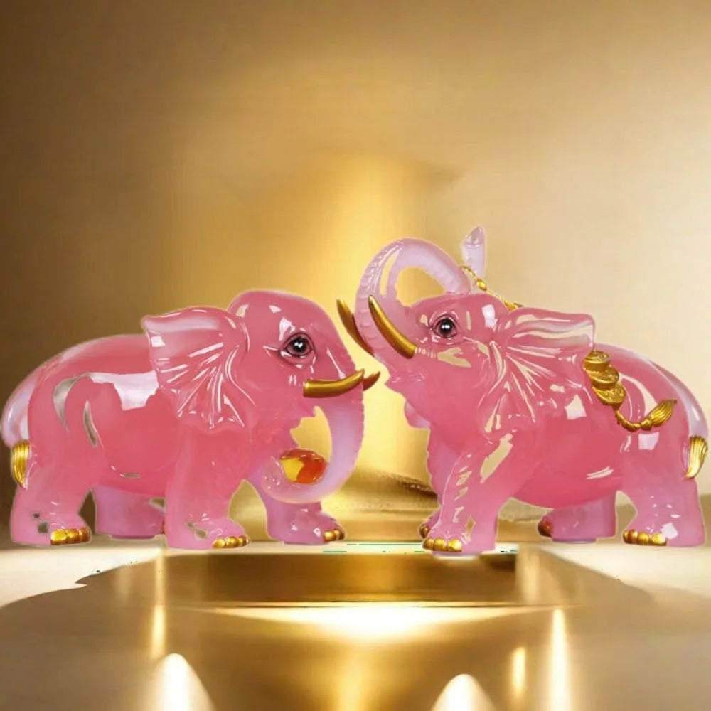 Pair of Jade Elephant Figurines for Home Decor, Wealth Attraction, Ideal for Living Room, Entranceway, TV Cabinet, and Housewarm