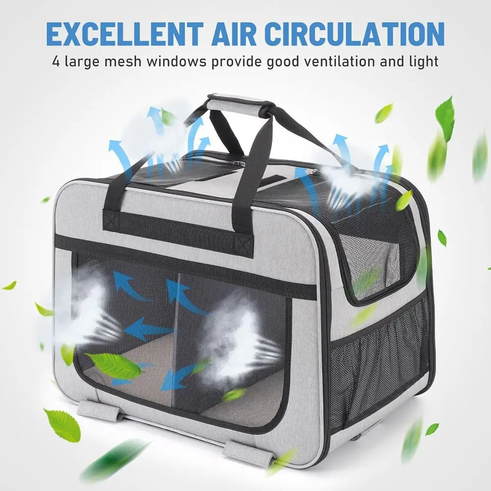 Large Rolling Pet Carrier for Small Dogs & Cats, Holds Up to 40 lbs, Grey