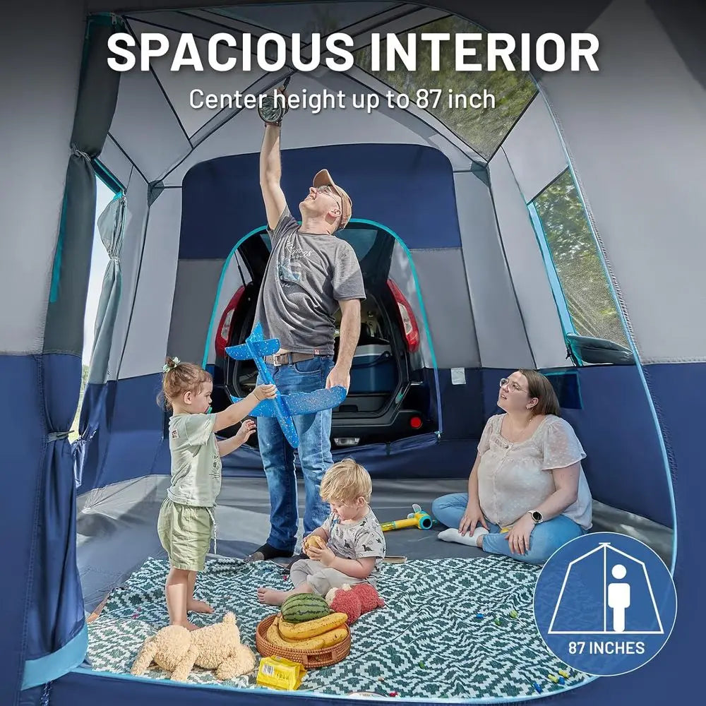 Family Camping SUV Tent: 5-9 Person, Weather-Resistant with Screen Porch and Awning, Portable for Van or Car, Includes Rainfly a