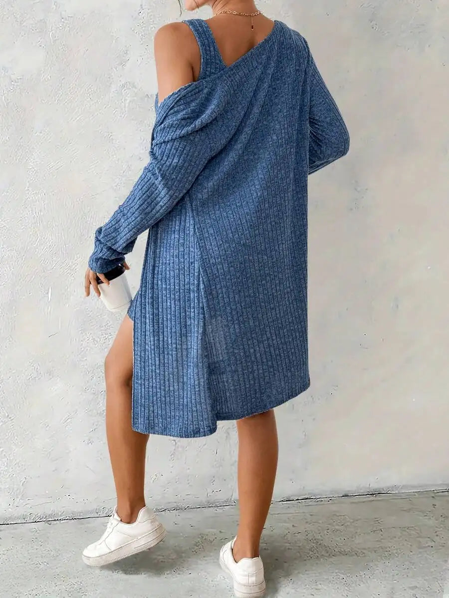 Women's Sexy 2pcs Dress Set, Blue, Autumn/Winter