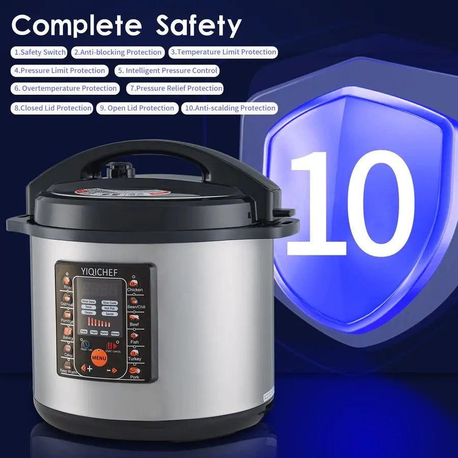 12.8Qt Commercial Electric Pressure Cooker, Digital Control, 304 Stainless steel Inner Pot, Serve for 1525 people, 1600W 120V wi