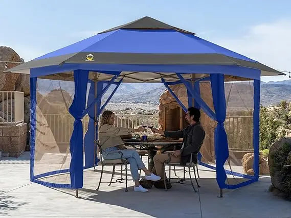 16x16 Pop up Gazebo with Mosquito Nettings, Patented Center Lock 6-Sided Portable Gazebo, 300D Silver-Coated Fabric UV Resistan