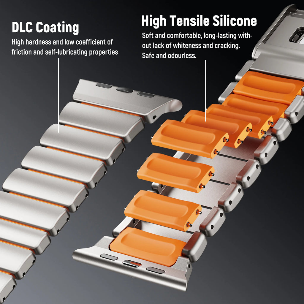 Magnetic Titanium+Silicone strap for Apple Watch bands Ultra 3 2 49mm 46mm 45mm 44mm Bracelet iWatch series 11 10 9 8 7 6 5 SE 3